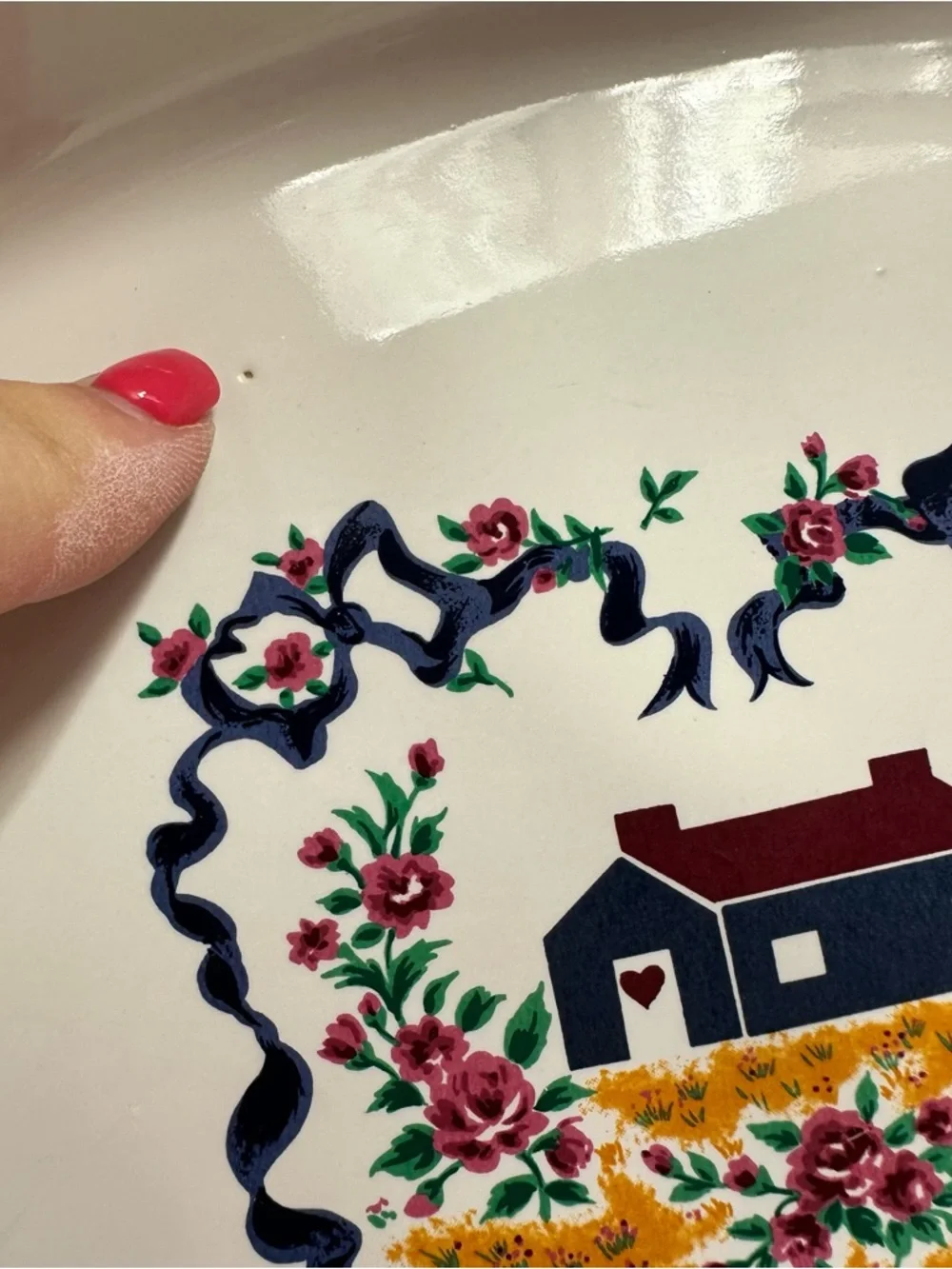 vtg 90s casserole baking dish Cottagecore spongeware rim farmhouse country